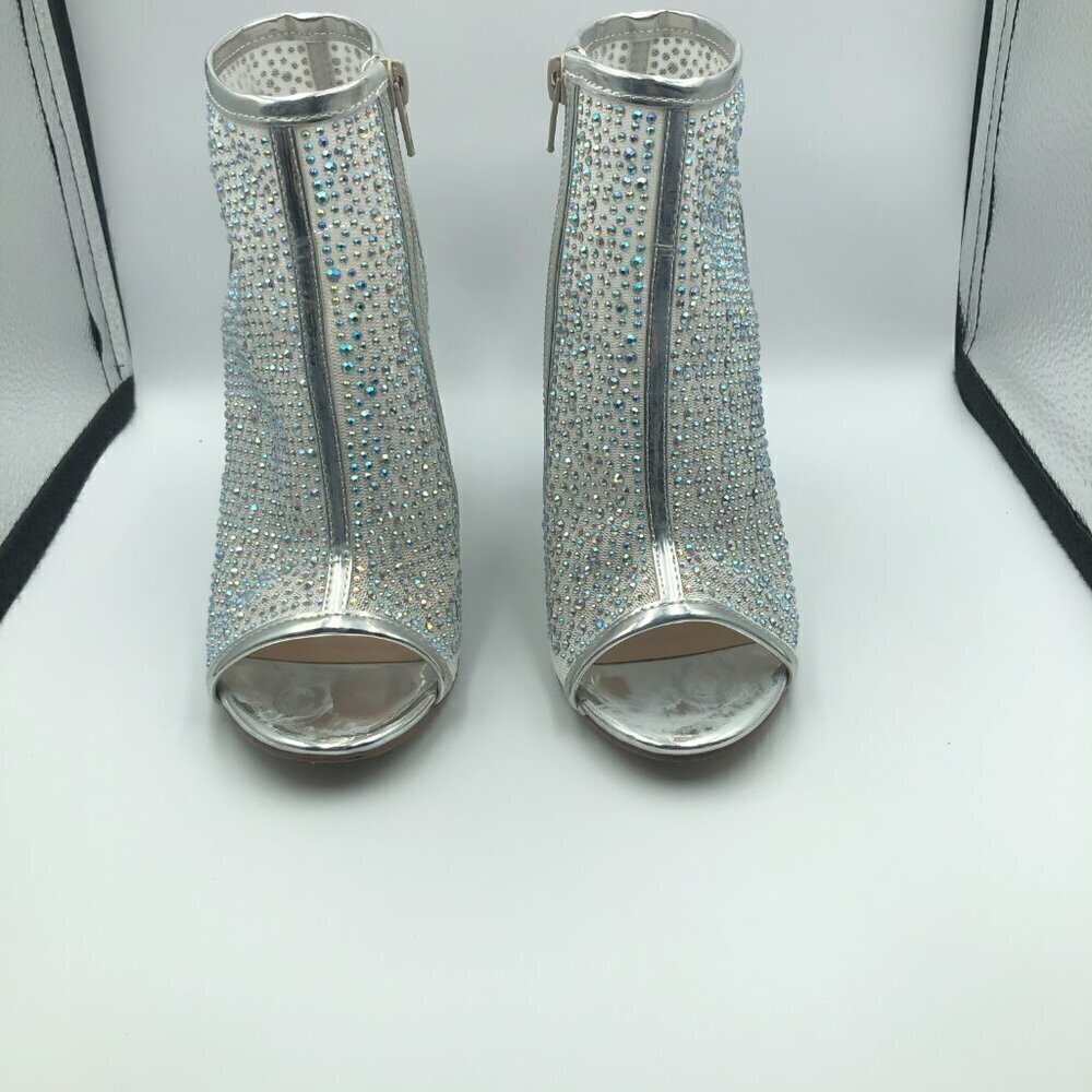 Madden Girl Divaa Silver Rhinestone Women's Open Toe Booties Size 6 - Picture 3 of 5